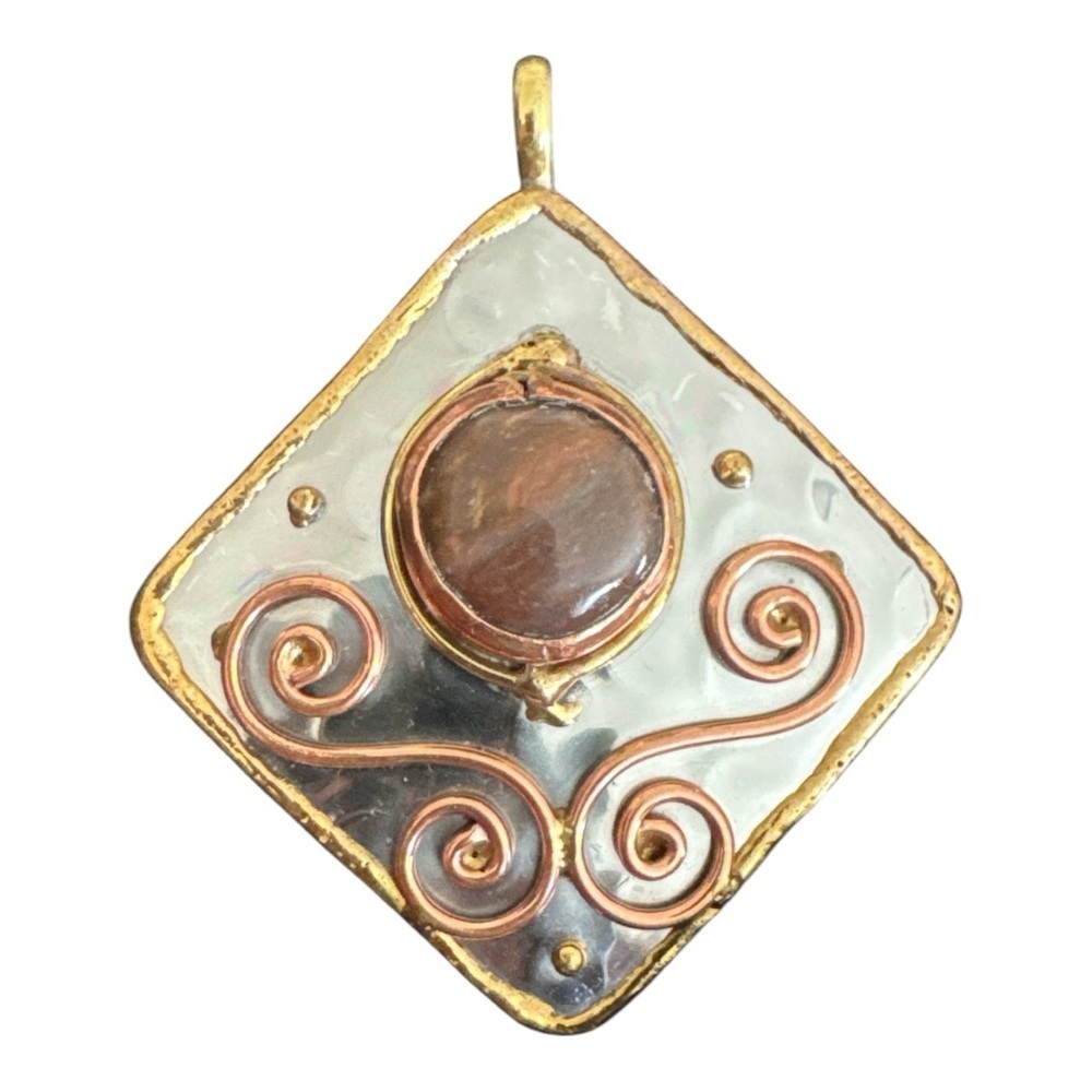 Mixed Metal Pendant Artisan Stainless Steel Copper Brass NEW
